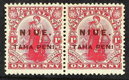 1917 1d Carmine Dominion, Horizontal Pair, One With No Stop After Pene, SG 21a, Fine Never Hinged Mint, A Rare Piece In  - Niue