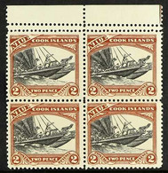 1932 2d Black And Red-brown Pictorial, Upper Marginal Block Of Four, Perforated 14 Between Stamps And Top Margin, SG 57a - Niue