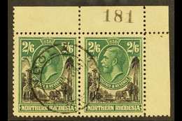 1925-9 2s6d Black & Green, KGV, Corner Pair With Sheet Number In Margin, SG 11, Very Fine Used. For More Images, Please  - Rodesia Del Norte (...-1963)