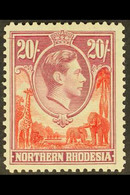 1938 20s. Carmine-red And Rose-purple, SG 45, Showing Pre-printing Paper Crease And Ink Line Horizontally Across Through - Rodesia Del Norte (...-1963)