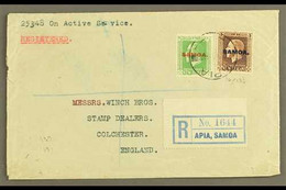 1919 Registered And Censored Envelope To England Bearing KGV ½d & 3d Tied By Apia Cds; Endorsed "25348 On Active Service - Samoa