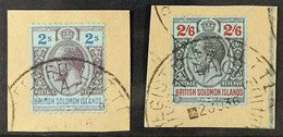 1922-31 KGV 2s And 2s.6d, SG 49/50, Each On A Neatly Clipped Piece Tied By Registered Tulagi 1936 Cds. (2 Stamps) For Mo - Islas Salomón (...-1978)