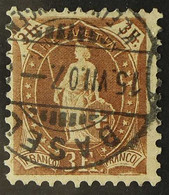 1905-07 3f Bistre-brown Standing Helvetia White Paper Perf 11½x11 (Michel 80 C, SG 206), Fine Used With Fully Dated Cds  - Otros & Sin Clasificación