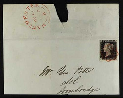 1840 1d Black 'FA' Plate 1a, A Beautiful Example With 4 Margins, Tied To Large Part 12th May 1840 Cover By Crisp Red MC  - Cartas & Documentos