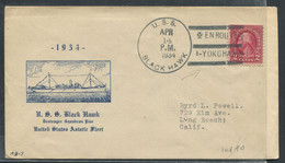 JAPON - TP USA / LETTRE AVEC O.M. NAVALE DE L'U.S.S. BLACK HAWK LE 14/4/1934 " EN ROUTE / YOKOHAMA " - SUP - Briefe U. Dokumente