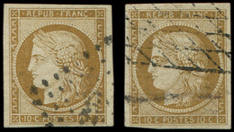 EMISSION DE 1849 - 1    10c. Bistre-jaune, 2 Ex. Obl. PC Et GRILLE SANS FIN, TB - 1849-1850 Ceres