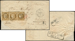 Let EMISSION DE 1849 - 1a   10c. Bistre-brun, BANDE De 3, Un Ex. Touché, Obl. PC 1495 S. Devant Avec Rabat, Càd T15 LE H - 1849-1876: Periodo Clásico