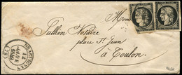 Let EMISSION DE 1849 - 3    20c. Noir Sur Jaune, 2 Ex. (dont Un Très Entamé), Obl. Càd T14 DRAGUIGNAN 12 JANV 49 S. LAC, - 1849-1876: Periodo Clásico