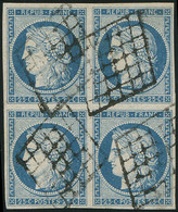 EMISSION DE 1849 - 4    25c. Bleu, BLOC De 4 Obl. GRILLE, Superbe - 1849-1850 Cérès