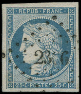 EMISSION DE 1849 - 4f   25c. Bleu Clair, Grandes Marges, Obl. PC 23( )6, TTB/Superbe - 1849-1850 Ceres