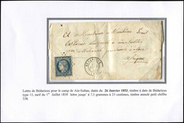 Let EMISSION DE 1849 - 4    25c. Bleu, Obl. PC 338 S. LAC, Càd BEDARIEUX 26/1/53 Pour Le Camp De AIN-SULTAN, TB - 1849-1876: Période Classique