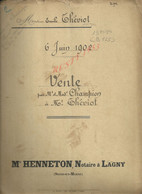 NOTAIRE HENNETON LAGNY ACTE VENTE CHAMPION SAINT GERMAIN LES COUILLY À THÉVIOT CONCHES 19 PAGES : - Manuscripts
