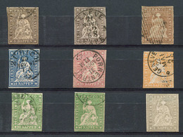 Suisse, 9 Classiques Obl. Entre N°26 Et 30a, TB - 1843-1852 Timbres Cantonaux Et  Fédéraux