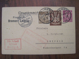 1923 Bremen Leipzig Flugpost Luftpost Air Mail Poste Aerienne Cover Deutsches Reich DR Germany - Cartas