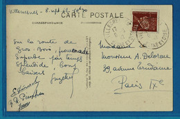 1942 Pétain 1F20 Seul Au Tarif Sur Carte Postale VILLECRENNES Seine Et Oise  8-9-1942 TTB  2 Scan - Cartas
