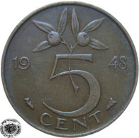 LaZooRo: Netherlands 5 Cents 1948 XF - 5 Centavos