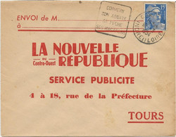 LETTRE OBLITERATION DAGUIN " CORMERY SON ABBAYE SA PECHE SES MACARONS - ANNEE 1954 - Mechanical Postmarks (Other)