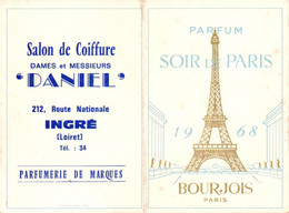 Calendrier 1968 Parfumerie , Parfum "soir De Paris" De Bourjois (tour Eiffel , Salon Coiffure Loiret) - Petit Format : 1961-70