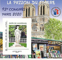 Bloc FFAP - 93e Congrès Paris 2020 - Jardin Luxembourg - Notre Dame... - Gepersonaliseerde Postzegels (MonTimbraMoi)