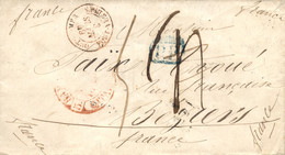 1849 (MAR). Carta De Barcelona A Beziers (Francia). SMC. Fechador Y "PP" En Azul De Barcelona (nº 53 Y 70). Fechador De - Carlists