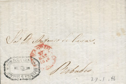 1846 (27 -ENE). Carta De Madrid A Ribadeo. Fechador En Rojo Nº 19 Y Franquicia De La "COMPAÑÍA GENERAL ESPAÑOLA DE SEGUR - Postage Free