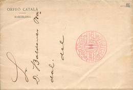 1913 (1 SEP). Carta Circulada Interior De Barcelona, Con Membrete Impreso "Orfeó Català" Y Franquicia En Rojo "ORFEO/CAT - Postage Free