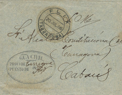 1906 (20 JUL). Sobre Del S.M. De Flix A Cabacés. Fechador Y Franquicia De La Guardia Civil. - Franchigia Postale