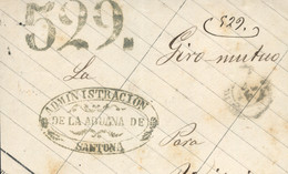 1872cc. Frontal Circulado De Santoña A Vitoria. Mms. Giro Mutuo 529. También Cuño De La Admon. De Santoña. Interesante Y - Briefe U. Dokumente