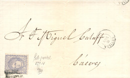 Ø 107F En Carta De Sevilla A Cáceres, El 16/11/1871. Falso Postal (Graus 139-V). Mat. Rombo De Puntos. En El Frente Fech - Lettres & Documents