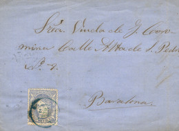 Ø 107 En Carta De Ibiza A Barcelona, El 11/3/1871. Mat. Fechador "YVIZA" En Azul. Llegada. Rara. - Storia Postale