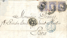 Ø 107(3) En Carta De Madrid A París, El 14/7/1870. Mat. P.C. "1". En El Frente "P.D." Recuadrado En Negro Aceitoso. Trán - Cartas & Documentos