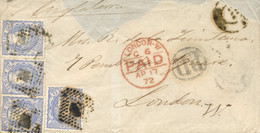 Ø 107(4) En Carta A Londres, El Mes De Abril 1872. Mat. R.P. En El Frente Fechador, "P.D." Y "LONDON/PAID" En Rojo. Al D - Storia Postale