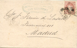 Ø 108 En Carta De San Sebastián A Madrid, El 5/7/1871. Mat. R.P. Y Fechador. Raro Uso De Este Sello En Doble Porte Nacio - Briefe U. Dokumente