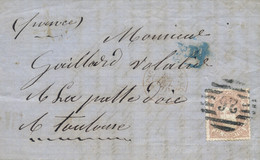 Ø 113 En Carta De Barcelona A Toulouse (Francia), El 18/10/1870. Mat. P.C. "26" En Negro De Girona. En El Frente "P.D." - Covers & Documents