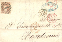 Ø 113 En Carta De Madrid A Burdeos (Francia), El 9/11/1870. Mat. P.C. "1". En El Frente Fechador En Rojo, "P.D." Ovalado - Covers & Documents