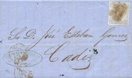 Ø 122en Carta De Sevilla A Cádiz, El 2/1/1873. Mat. R.P. Rojo. En El Frente Fechador Doblemente Estampado. Raro Color. - Covers & Documents