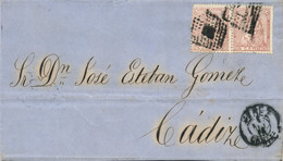 Ø 132(2) En Frontal De Jerez A Cádiz, El Año 1873. Mat. R.P. En El Frente Fechador Ilegible. Inusual Franqueo Para Cubri - Covers & Documents