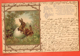 ZBD-22 Joyeuses Pâques, Fröhliche Ostern, Oeuf Et Lapins. Circulé 1902, Précurseur - Ostern