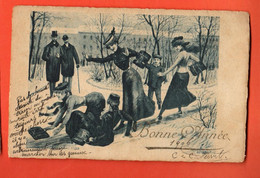 ZBD-11 Bonne Année  Jeunes Femmes Sur Route Glissante. Mode. Circulé 1905 Précurseur. - Neujahr