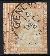 SUISSE 1857:  Le ZNr.25G, Superbe Obl. CAD Genève Du 14 DEC.57, Forte Cote - Gebraucht