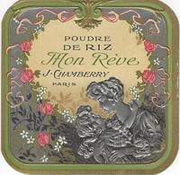 ETIQUETTE CHROMOGRAPHIE GAUFREE POUDRE DE RIZ MON REVE FEMME EN?FANT PARFUMEUR CHAMBERRY PARIS PUBLICITE - Kosmetika