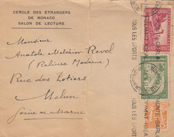 LETTRE. MONACO. 7 11 36. CERCLE DES ETRANGERS DE MONACO. SALON DE LECTURE. POUR MELUN - Storia Postale