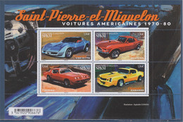 Voitures Anciennes Américaines Saint Pierre Et Miquelon Bloc 4 Timbres Neufs Corvette Mustang Firebird Camarro F1239 - Blocks & Kleinbögen