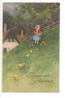 25709 - Enfant Joyeuses Pâques Fillette Et Poussins Dans La Nature - Petersen, Hannes