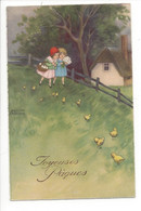 25710 - Enfants Joyeuses Pâques Fillettes Et Poussins Dans La Nature - Petersen, Hannes