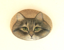 Norwegian Forest Cat Hand Painted On A Spanish Beach Stone Paperweight Decoration - Presse-papier