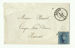 N°15 - Médaillon 20 Centimes Dentelé Obl. LP 217 Sur Enveloppe De LIEGE Le 9 Mai 1864 Vers TOngre-Notre-Dame - 16243 - 1863-1864 Medaillen (13/16)