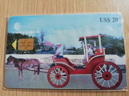 TURKS & CAICOS ISLANDS $ 20,00  CHIP  CARD  HORSE CART WITH LOGO     T&C -C3  GEM6     Fine Used  Card  **3317** - Turks- En Caicoseilanden
