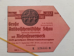 WW2 German Interest - Nuremberg Reichsparteitag Anti-Bolshevik Show Ticket - Please Read Description Box Bellow - 1939-45