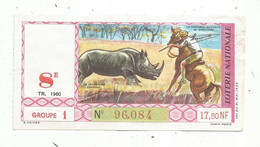 JC , Billet De Loterie Nationale,  8 E, Groupe 1, Huitième Tranche 1960, 17,50 NF,  Les Grandes Chasses , AFRIQUE - Biglietti Della Lotteria